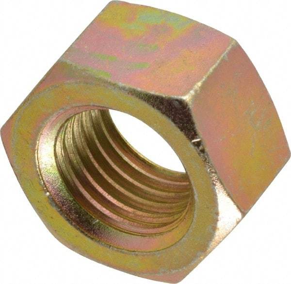 Value Collection - 1-1/4 - 7 UNC Steel Right Hand Hex Nut - 1-7/8" Across Flats, 1-1/16" High, Zinc Yellow Dichromate Finish - Top Tool & Supply