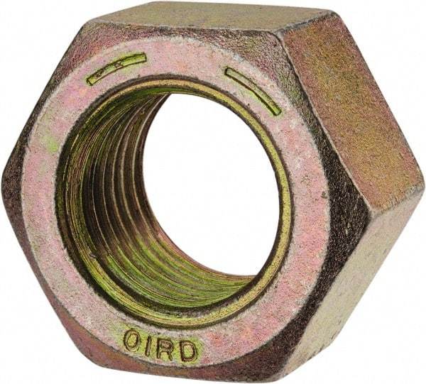 Value Collection - 1-1/2 - 6 UNC Steel Right Hand Hex Nut - 2-1/4" Across Flats, 1-9/32" High, Zinc Yellow Dichromate Finish - Top Tool & Supply