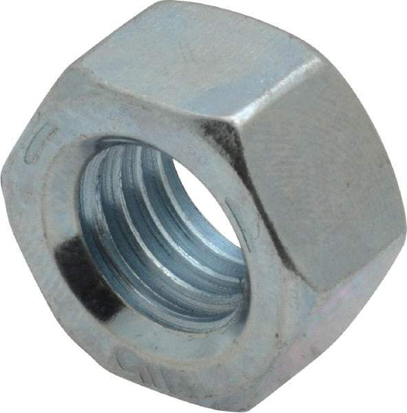 Value Collection - 9/16-12 UNC Steel Right Hand Hex Nut - 7/8" Across Flats, 31/64" High, Zinc-Plated Finish - Top Tool & Supply