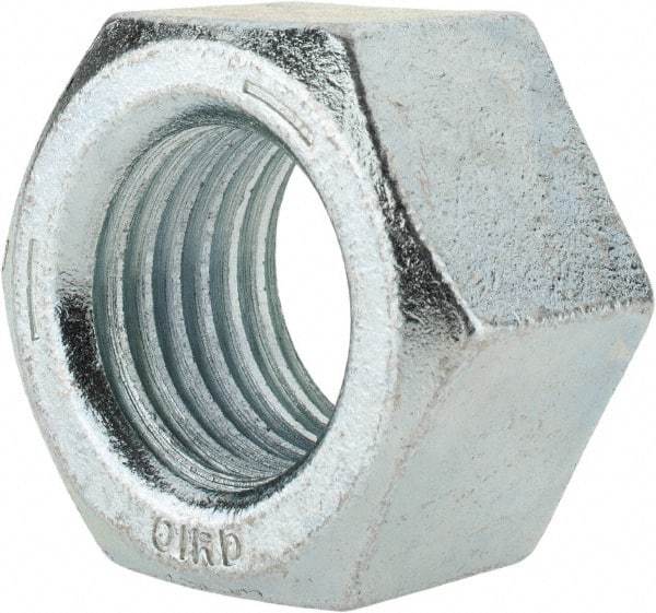 Value Collection - 1-1/2 - 6 UNC Steel Right Hand Hex Nut - 2-1/4" Across Flats, 1-9/32" High, Zinc-Plated Finish - Top Tool & Supply