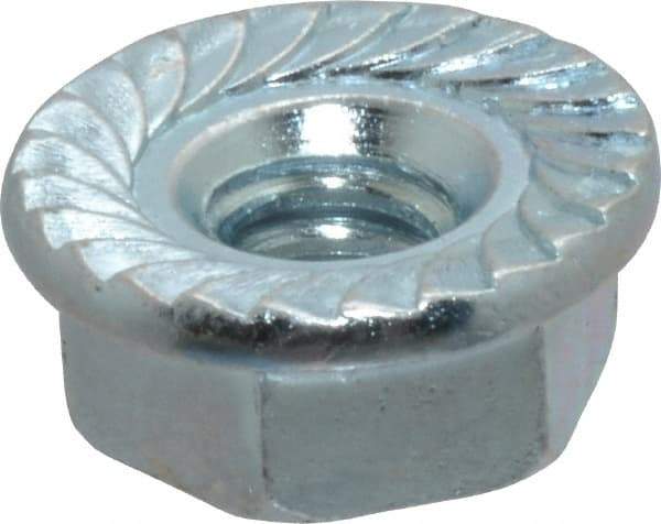 Value Collection - #10-24, 1/2" Flange Diam, Serrated Flange Nut - Grade Grade 2 Steel, Zinc-Plated Finish, 7/32" Flange Height - Top Tool & Supply