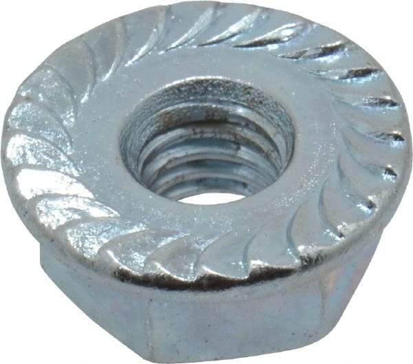 Value Collection - #10-32, 1/2" Flange Diam, Serrated Flange Nut - Grade Grade 2 Steel, Zinc-Plated Finish, 7/32" Flange Height - Top Tool & Supply