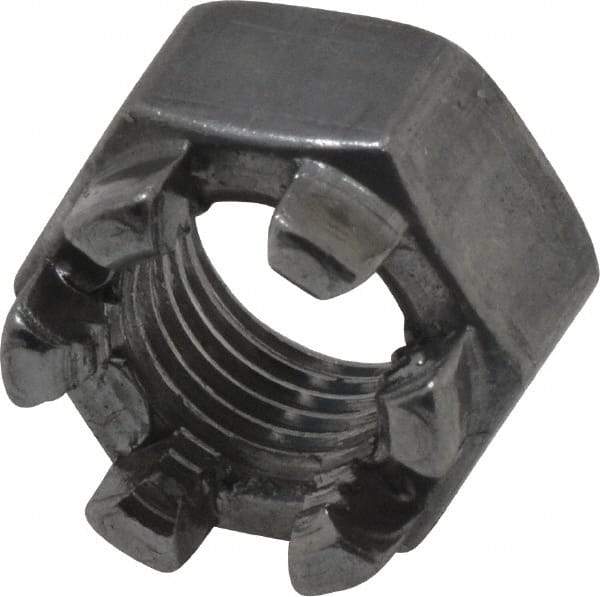 Value Collection - 3/8-24 UNF Grade 5 Steel Castle Locknut - 9/16" Width Across Flats, 13/32" High, Uncoated - Top Tool & Supply