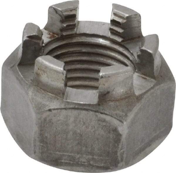 Value Collection - 1/2-20 UNF Grade 5 Steel Castle Locknut - 3/4" Width Across Flats, 9/16" High, Uncoated - Top Tool & Supply