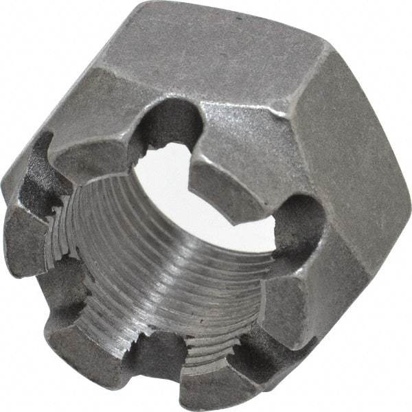 Value Collection - 1-14 UNF Grade 5 Steel Castle Locknut - 1-1/2" Width Across Flats, 1" High, Uncoated - Top Tool & Supply