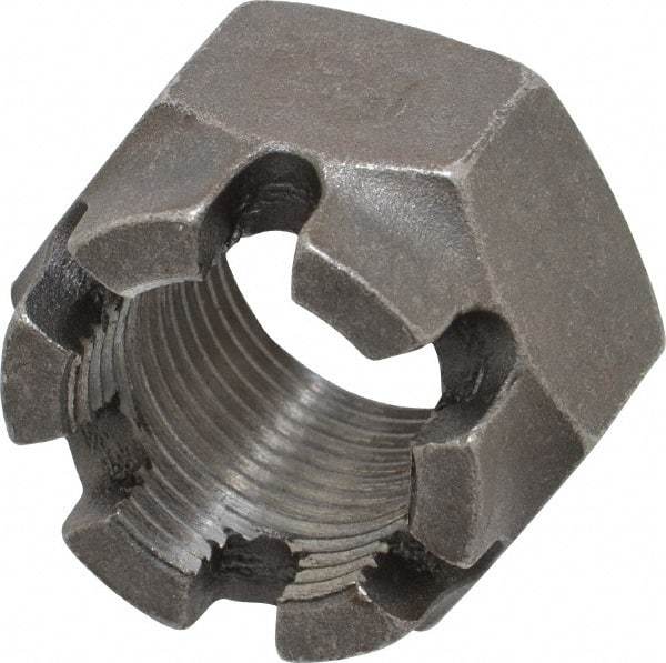 Value Collection - 1-1/8 - 12 UNF Grade 5 Steel Castle Locknut - 1-11/16" Width Across Flats, 1-5/32" High, Uncoated - Top Tool & Supply