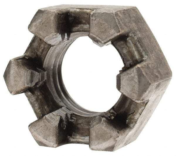 Value Collection - 1/2-13 UNC Grade 2 Steel Slotted Locknut - 3/4" Width Across Flats, 7/16" High, Uncoated - Top Tool & Supply