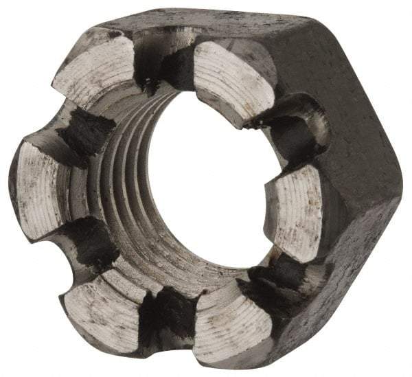 Value Collection - 1-8 UNC Grade 2 Steel Slotted Locknut - 1-1/2" Width Across Flats, 55/64" High, Uncoated - Top Tool & Supply