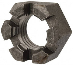 Value Collection - 1-1/8 - 7 UNC Grade 2 Steel Slotted Locknut - 1-11/16" Width Across Flats, 29/32" High, Uncoated - Top Tool & Supply