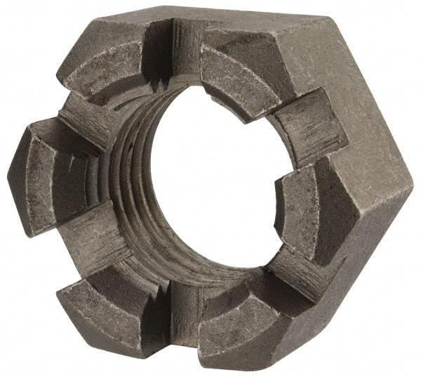 Value Collection - 1-1/2 - 6 UNC Grade 2 Steel Slotted Locknut - 2-1/4" Width Across Flats, 1-9/32" High, Uncoated - Top Tool & Supply