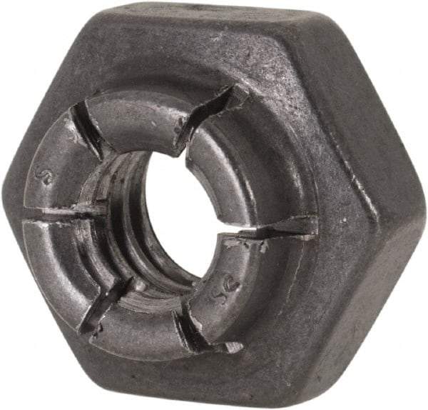 Flex-Loc - 1/4-20 UNC Grade 2 Heavy Hex Lock Nut with Expanding Flex Top - 19/64" High, Uncoated, Meets Military Specifications - Top Tool & Supply