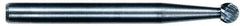 M.A. Ford - 1/8" Cut Diam, 1/8" Shank Diam, Oval Head Single Cut Burr - Carbide, Radius End, 7/32" LOC, 3" OAL - Top Tool & Supply