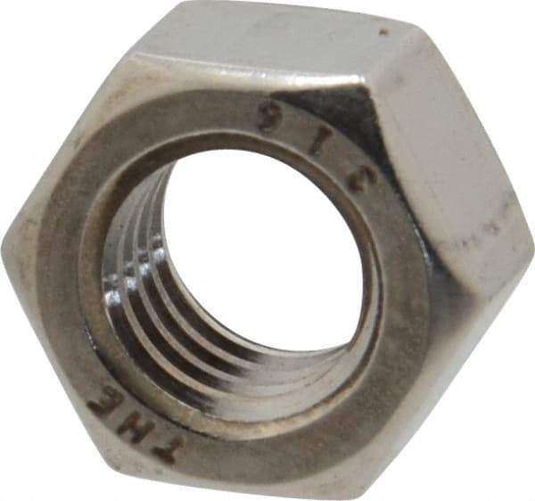 Value Collection - 3/8-16 UNC Stainless Steel Right Hand Hex Nut - 9/16" Across Flats, 21/64" High, Uncoated - Top Tool & Supply