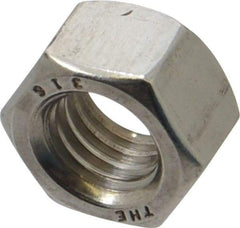 Value Collection - 1/2-13 UNC Stainless Steel Right Hand Hex Nut - 3/4" Across Flats, 7/16" High, Uncoated - Top Tool & Supply