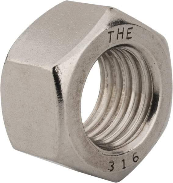 Value Collection - 1-8 UNC Stainless Steel Right Hand Hex Nut - 1-1/2" Across Flats, 55/64" High, Uncoated - Top Tool & Supply