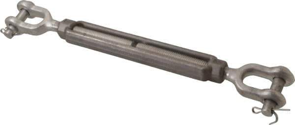 Made in USA - 2,200 Lb Load Limit, 1/2" Thread Diam, 6" Take Up, Stainless Steel Jaw & Jaw Turnbuckle - 7-1/2" Body Length, 3/4" Neck Length, 13" Closed Length - Top Tool & Supply