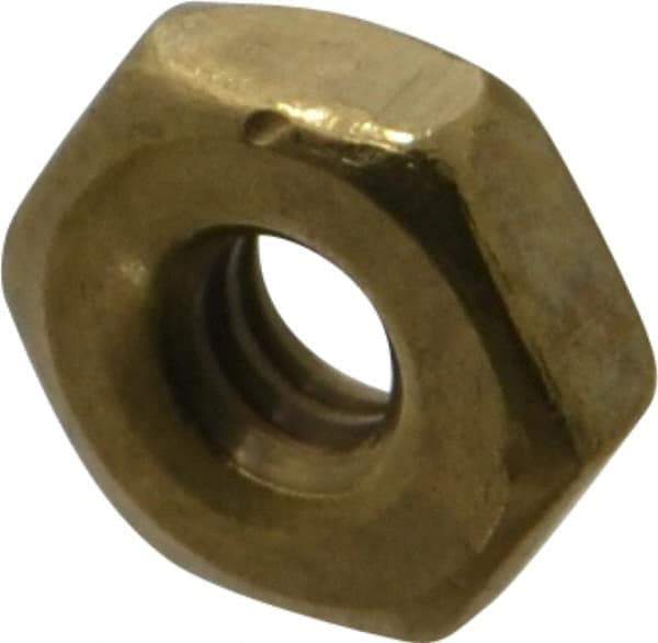 Value Collection - #6-32 UNC Brass Right Hand Machine Screw Hex Nut - 5/16" Across Flats, 7/64" High, Uncoated - Top Tool & Supply