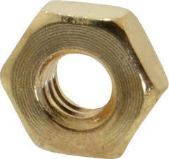 Value Collection - #8-32 UNC Brass Right Hand Machine Screw Hex Nut - 11/32" Across Flats, 1/8" High, Uncoated - Top Tool & Supply