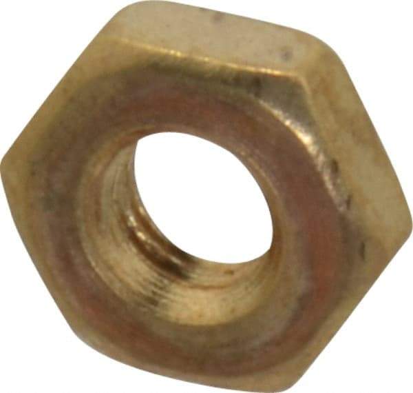 Value Collection - #10-32 UNF Brass Right Hand Machine Screw Hex Nut - 3/8" Across Flats, 1/8" High, Uncoated - Top Tool & Supply