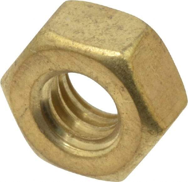 Value Collection - 1/4-20 UNC Brass Right Hand Hex Nut - 7/16" Across Flats, 7/32" High, Uncoated - Top Tool & Supply