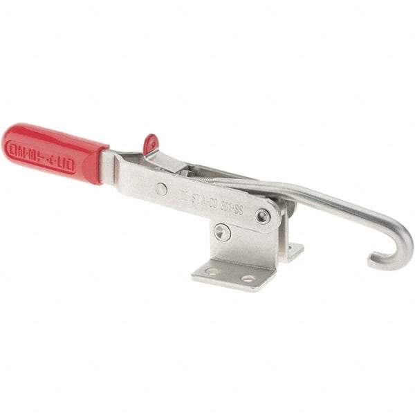 De-Sta-Co - 1,000 Lb Capacity, Horizontal, J Hook, Flanged Base, Stainless Steel Pull Action Latch Clamp - 6.13" Drawing Movement, 13.45" OAL, Straight Handle - Top Tool & Supply