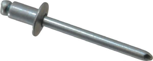 RivetKing - Size 62 Dome Head Steel Open End Blind Rivet - Steel Mandrel, 0.02" to 1/8" Grip, 3/8" Head Diam, 0.192" to 0.196" Hole Diam, 0.325" Length Under Head, 3/16" Body Diam - Top Tool & Supply