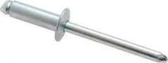 RivetKing - Size 66 Dome Head Steel Open End Blind Rivet - Steel Mandrel, 0.251" to 3/8" Grip, 3/8" Head Diam, 0.192" to 0.196" Hole Diam, 0.575" Length Under Head, 3/16" Body Diam - Top Tool & Supply