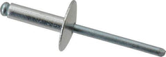 RivetKing - Size 68 Large Flange Dome Head Aluminum Open End Blind Rivet - Steel Mandrel, 0.376" to 1/2" Grip, 5/8" Head Diam, 0.192" to 0.196" Hole Diam, 0.7" Length Under Head, 3/16" Body Diam - Top Tool & Supply