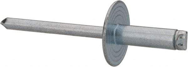 RivetKing - Size 66 Large Flange Dome Head Steel Open End Blind Rivet - Steel Mandrel, 0.251" to 3/8" Grip, 5/8" Head Diam, 0.192" to 0.196" Hole Diam, 0.575" Length Under Head, 3/16" Body Diam - Top Tool & Supply