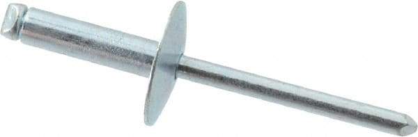 RivetKing - Size 68 Large Flange Dome Head Steel Open End Blind Rivet - Steel Mandrel, 0.376" to 1/2" Grip, 5/8" Head Diam, 0.192" to 0.196" Hole Diam, 0.7" Length Under Head, 3/16" Body Diam - Top Tool & Supply