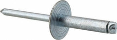 RivetKing - Size 610 Large Flange Dome Head Steel Open End Blind Rivet - Steel Mandrel, 0.501" to 5/8" Grip, 5/8" Head Diam, 0.192" to 0.196" Hole Diam, 0.825" Length Under Head, 3/16" Body Diam - Top Tool & Supply