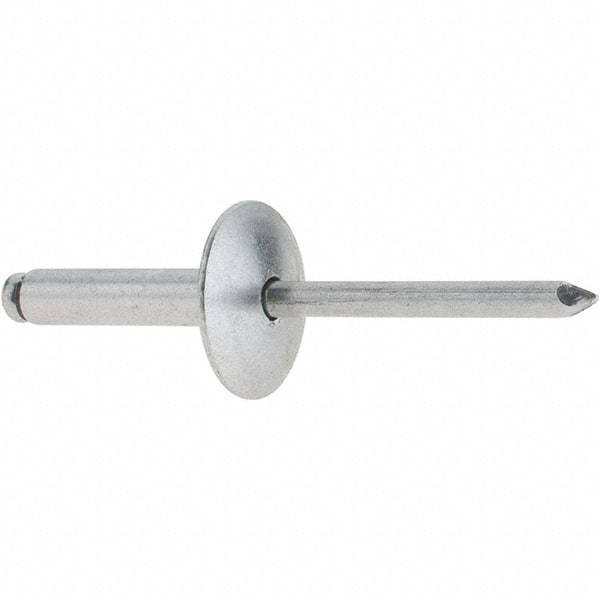 RivetKing - Size 610 Large Flange Dome Head Aluminum Open End Blind Rivet - Aluminum Mandrel, 0.501" to 5/8" Grip, 5/8" Head Diam, 0.192" to 0.196" Hole Diam, 0.825" Length Under Head, 3/16" Body Diam - Top Tool & Supply