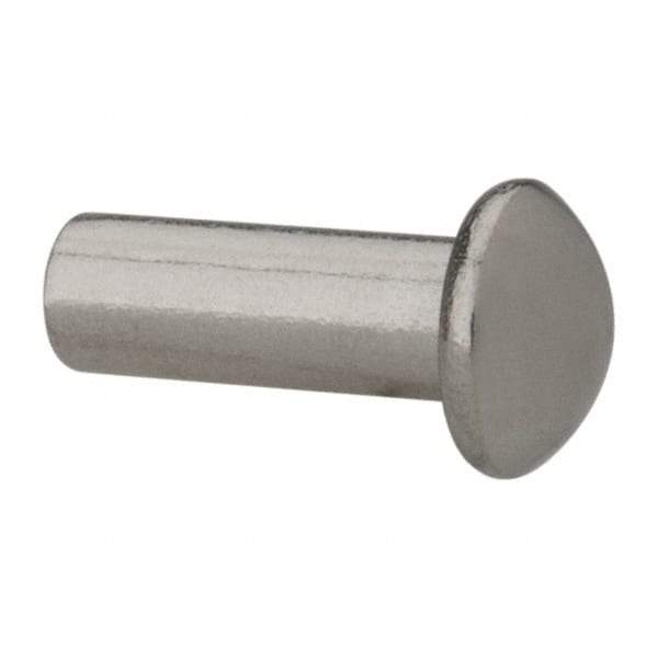 RivetKing - 3/16" Body Diam, Round Uncoated Stainless Steel Solid Rivet - 1/2" Length Under Head, Grade 18-8 - Top Tool & Supply