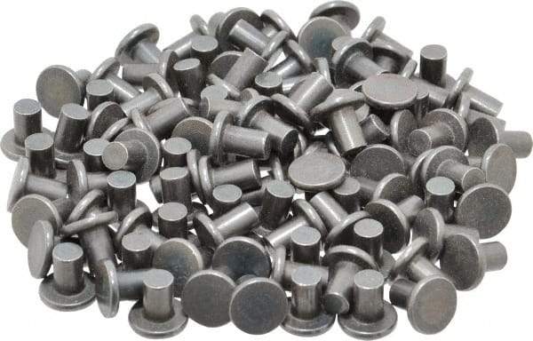 RivetKing - 1/4" Body Diam, Flat Steel Solid Rivet - 3/8" Length Under Head - Top Tool & Supply