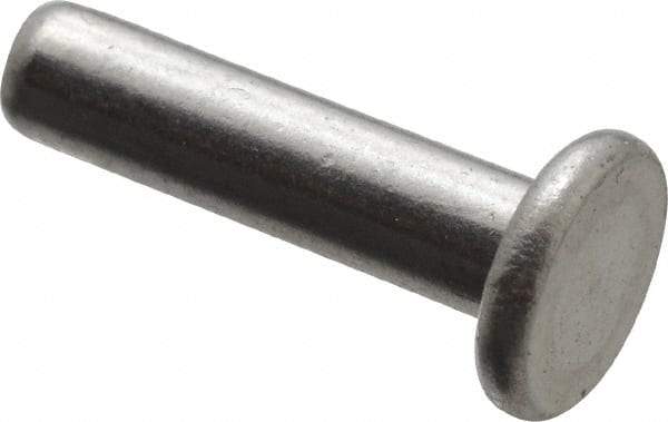 RivetKing - 1/8" Body Diam, Flat Uncoated Aluminum Solid Rivet - 1/2" Length Under Head, Grade 1100F - Top Tool & Supply