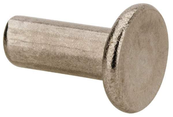 RivetKing - 1/4" Body Diam, Flat Uncoated Stainless Steel Solid Rivet - 5/8" Length Under Head, Grade 18-8 - Top Tool & Supply