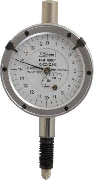 Fowler - 1/8" Range, 0-20-0 Dial Reading, 0.0005" Graduation Dial Drop Indicator - Revolution Counter - Top Tool & Supply