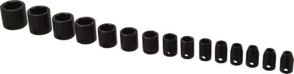 Proto - 15 Piece 3/8" Drive Impact Socket Set - 6 Points, 1/4" to 1" Range, Inch Measurement Standard - Top Tool & Supply