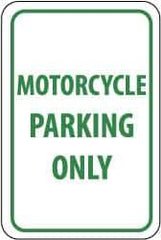 NMC - "Motorcycle Parking Only", 12" Wide x 18" High, Aluminum Reserved Parking Signs - 0.063" Thick, Green on White, Rectangle, Post Mount - Top Tool & Supply