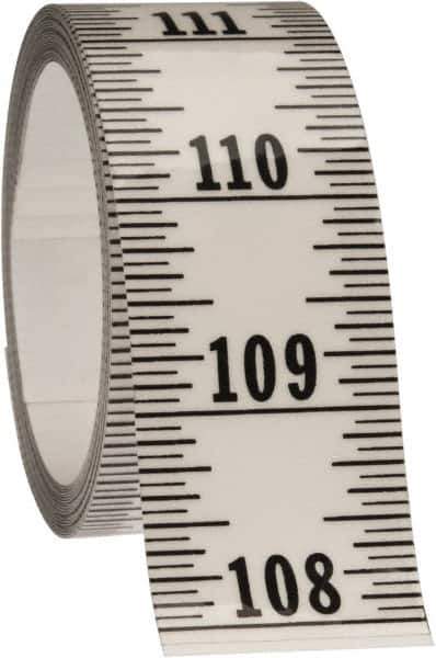 Made in USA - 12 Ft. Long x 1-1/4 Inch Wide, 1/16 Inch Graduation, Clear, Mylar Adhesive Tape Measure - Reads Bottom to Top, Vertical Rules - Top Tool & Supply