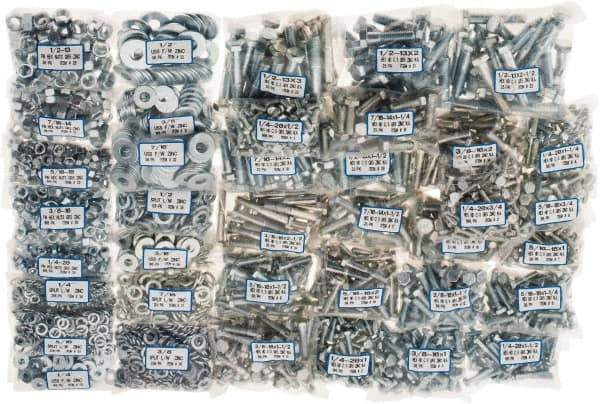 Value Collection - 2,875 Piece Steel Hex Head Cap Screw Bolt Assortment - 1/4-20 to 1/2-13 Thread, Grade 5 - Top Tool & Supply