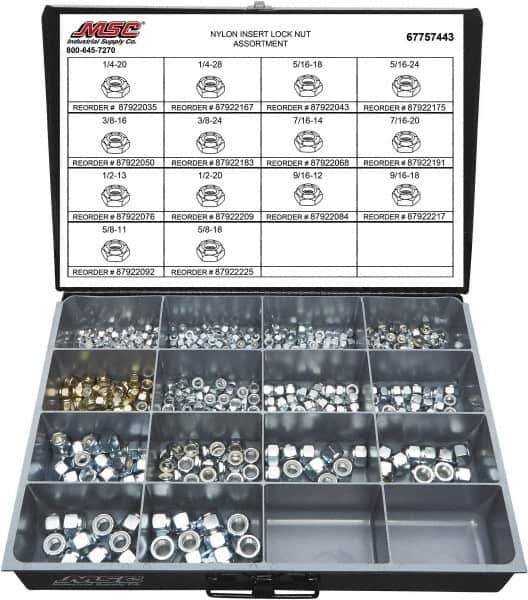 Value Collection - 1/4-20 to 5/8-18 Thread, 435 Piece Steel Nut Assortment - Grade 2 - Top Tool & Supply