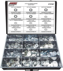 Value Collection - 1275 Piece, No. 10, 1/2" Screw, Grade 2 Steel Fender & Flat Washer Assortment - Includes 1/4 to 5/16 x 1-1/2" Screw & Compartmented Storage Case - Top Tool & Supply