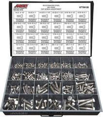 Value Collection - 375 Piece Stainless Steel Hex Head Cap Screws - 1/4-20 to 5/8-11 Thread, 18-8 - Top Tool & Supply