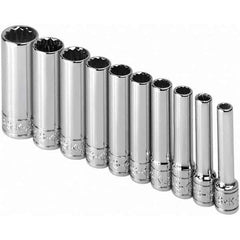 SK - 1/4" Drive Deep Socket Set - 3/16 to 9/16", Inch Measurement Standard - Top Tool & Supply