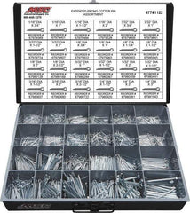 Value Collection - 2,325 Piece, 1/16 to 1/4" Pin Diam, Extended Prong Cotter Pin Assortment - 3/4 to 3" Long, Grade 2 Steel - Top Tool & Supply