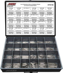 Value Collection - 1,250 Piece, 1/16 to 3/16" Pin Diam, Extended Prong Cotter Pin Assortment - 1/2 to 2" Long, 18-8 Stainless Steel - Top Tool & Supply