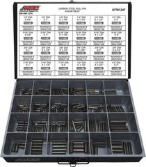 Value Collection - 320 Piece, 1/4 to 1/2" Pin Diam, Spring Pin Assortment - 1-3/4 to 2" Long, Grade 2 Steel - Top Tool & Supply