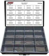 Value Collection - 130 Piece, #0 to #8" Pin Diam, Taper Pin Assortment - 1-1/2 to 4" Long, Grade 2 Steel - Top Tool & Supply