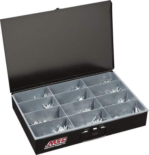 Value Collection - 1,000 Piece, 1/8 to 3/16" Hole Diam, Dome Head, Aluminum Blind Rivet Assortment - 1/8 to 5/8" Length, Steel Mandrel - Top Tool & Supply